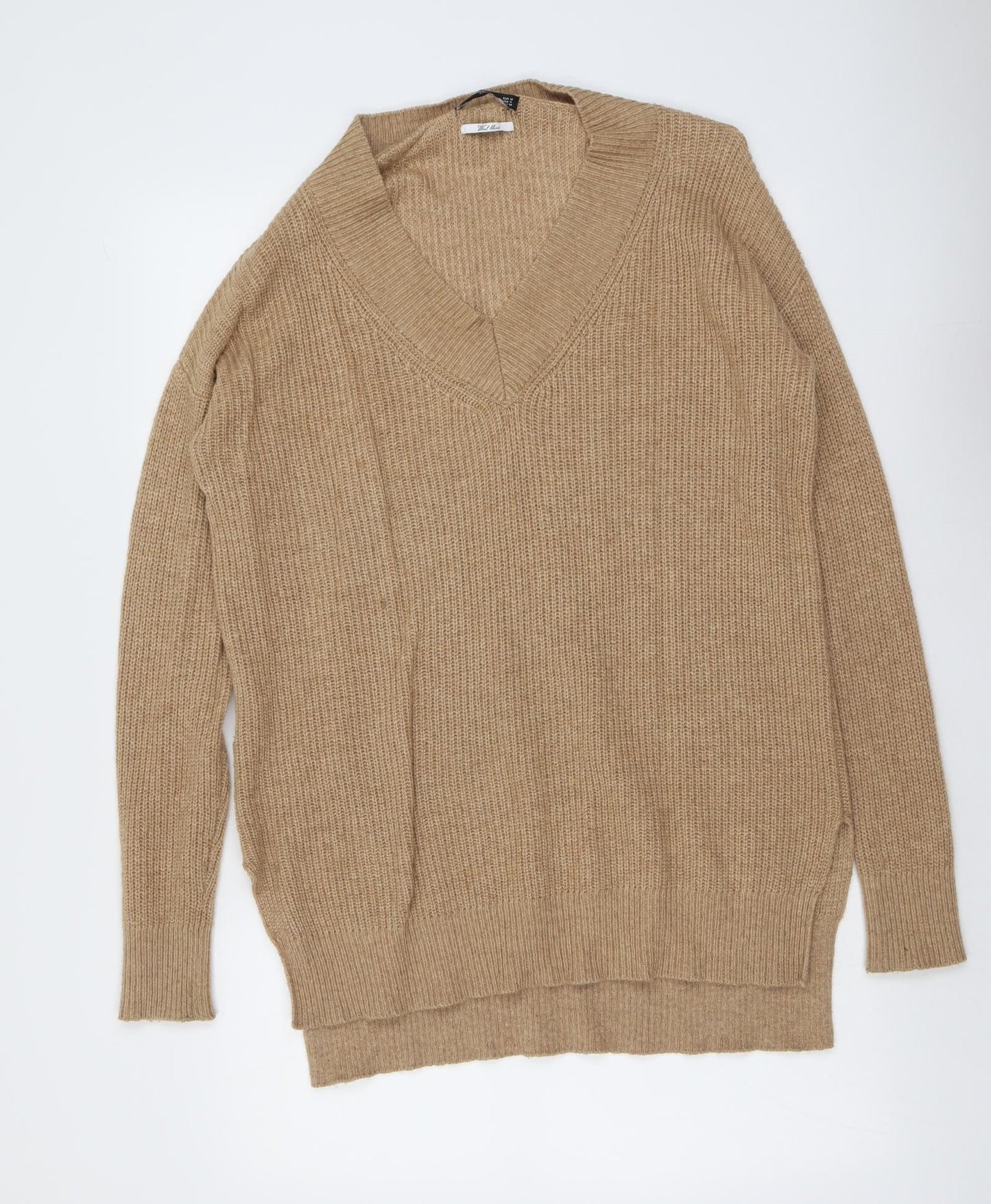 Mango Womens Beige V-Neck Viscose Pullover Jumper Size M