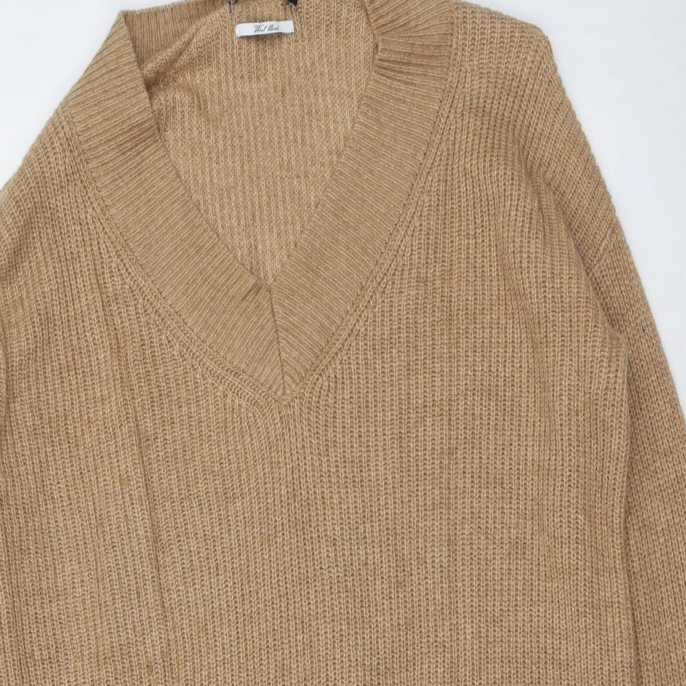 Mango Womens Beige V-Neck Viscose Pullover Jumper Size M