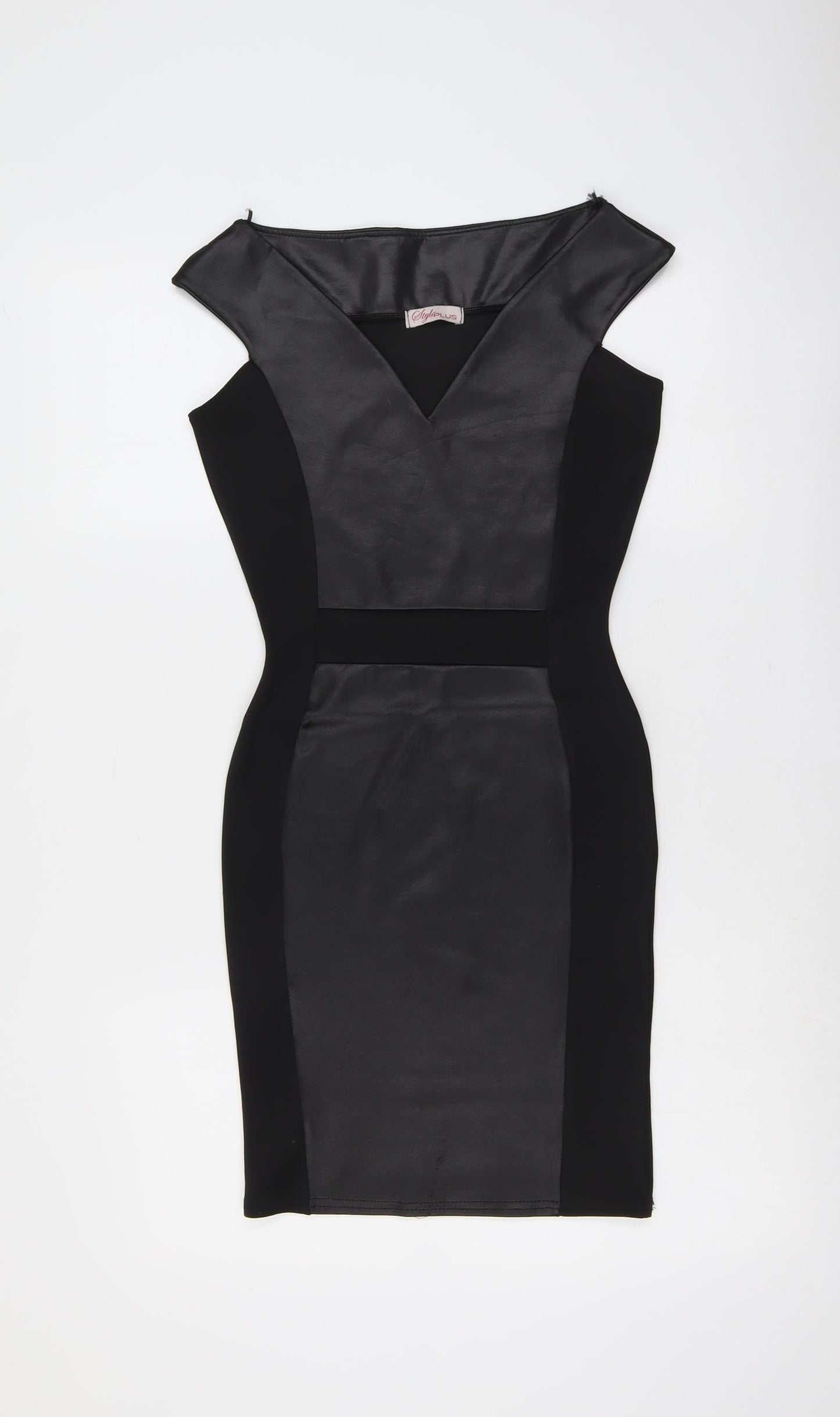 Style Plus Womens Black Polyester Shift Size 8 V-Neck Pullover