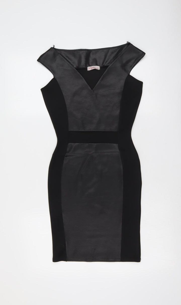 Style Plus Womens Black Polyester Shift Size 8 V-Neck Pullover