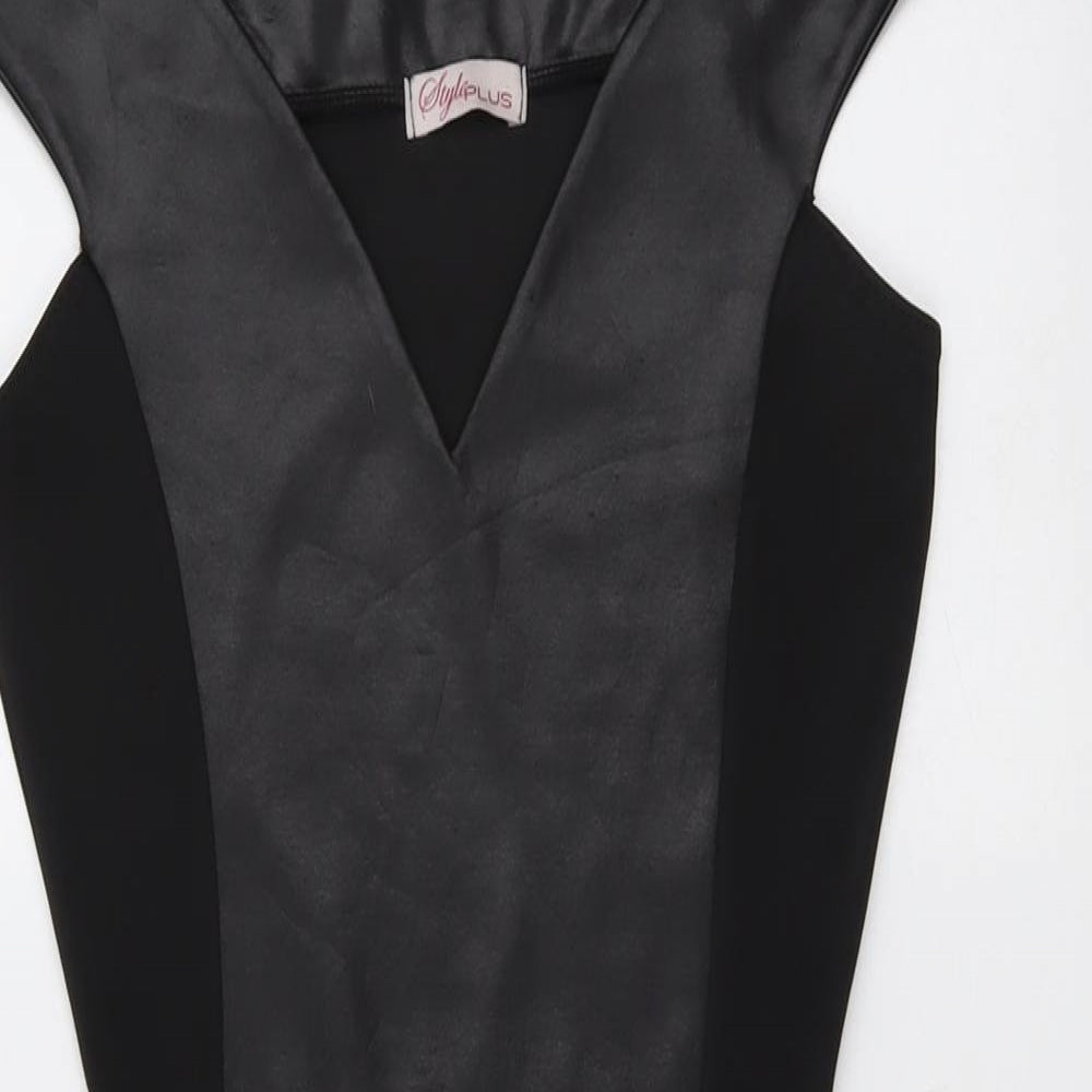Style Plus Womens Black Polyester Shift Size 8 V-Neck Pullover
