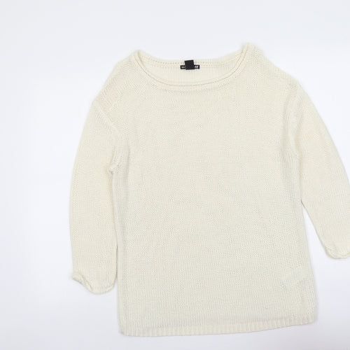 H&M Womens Ivory Boat Neck Acrylic Pullover Jumper Size M