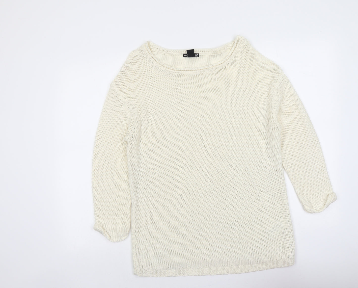 H&M Womens Ivory Boat Neck Acrylic Pullover Jumper Size M