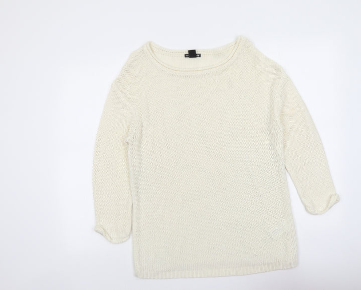 H&M Womens Ivory Boat Neck Acrylic Pullover Jumper Size M