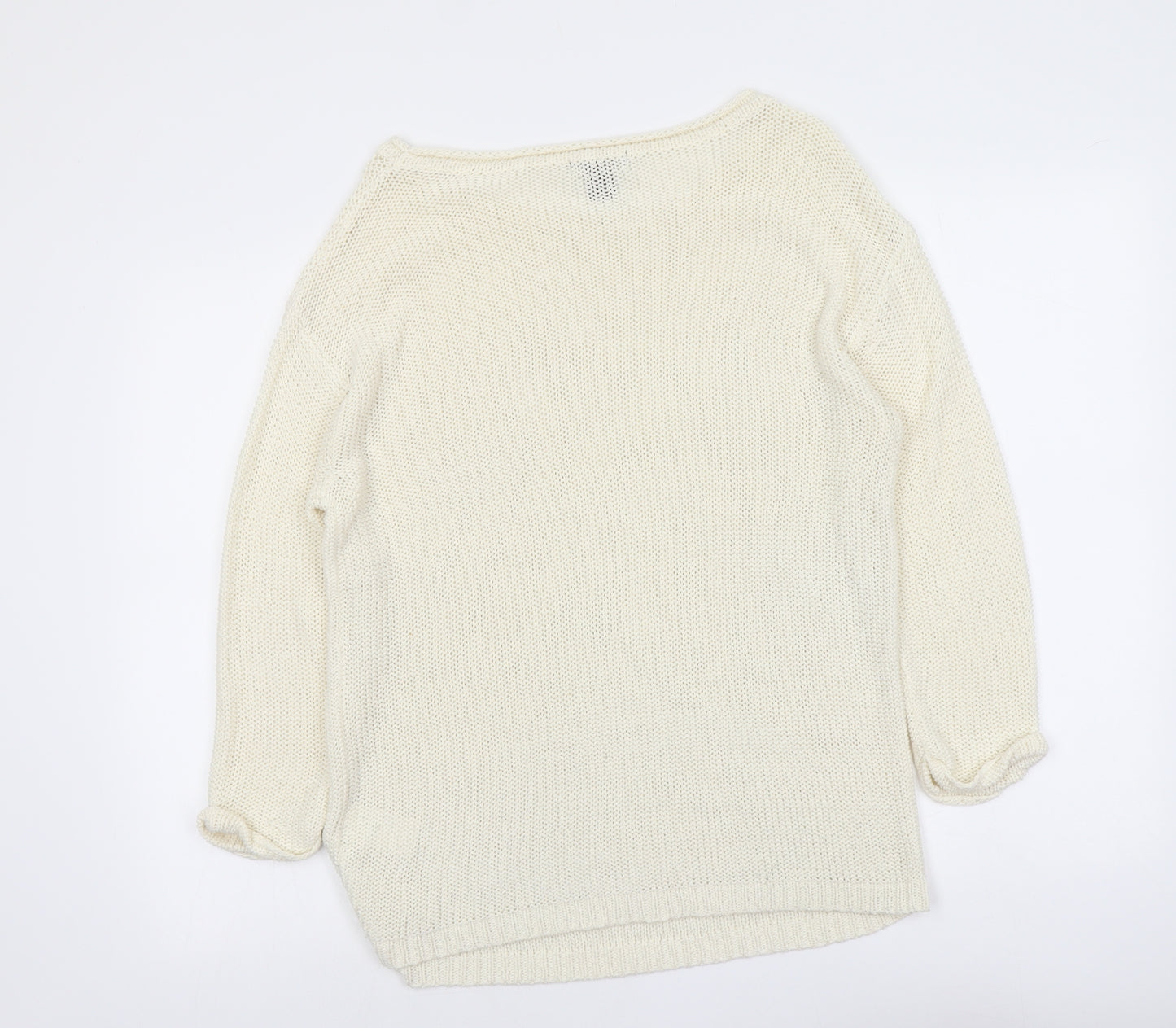 H&M Womens Ivory Boat Neck Acrylic Pullover Jumper Size M