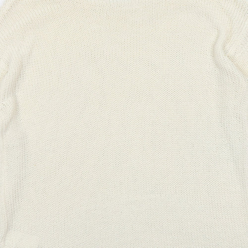 H&M Womens Ivory Boat Neck Acrylic Pullover Jumper Size M