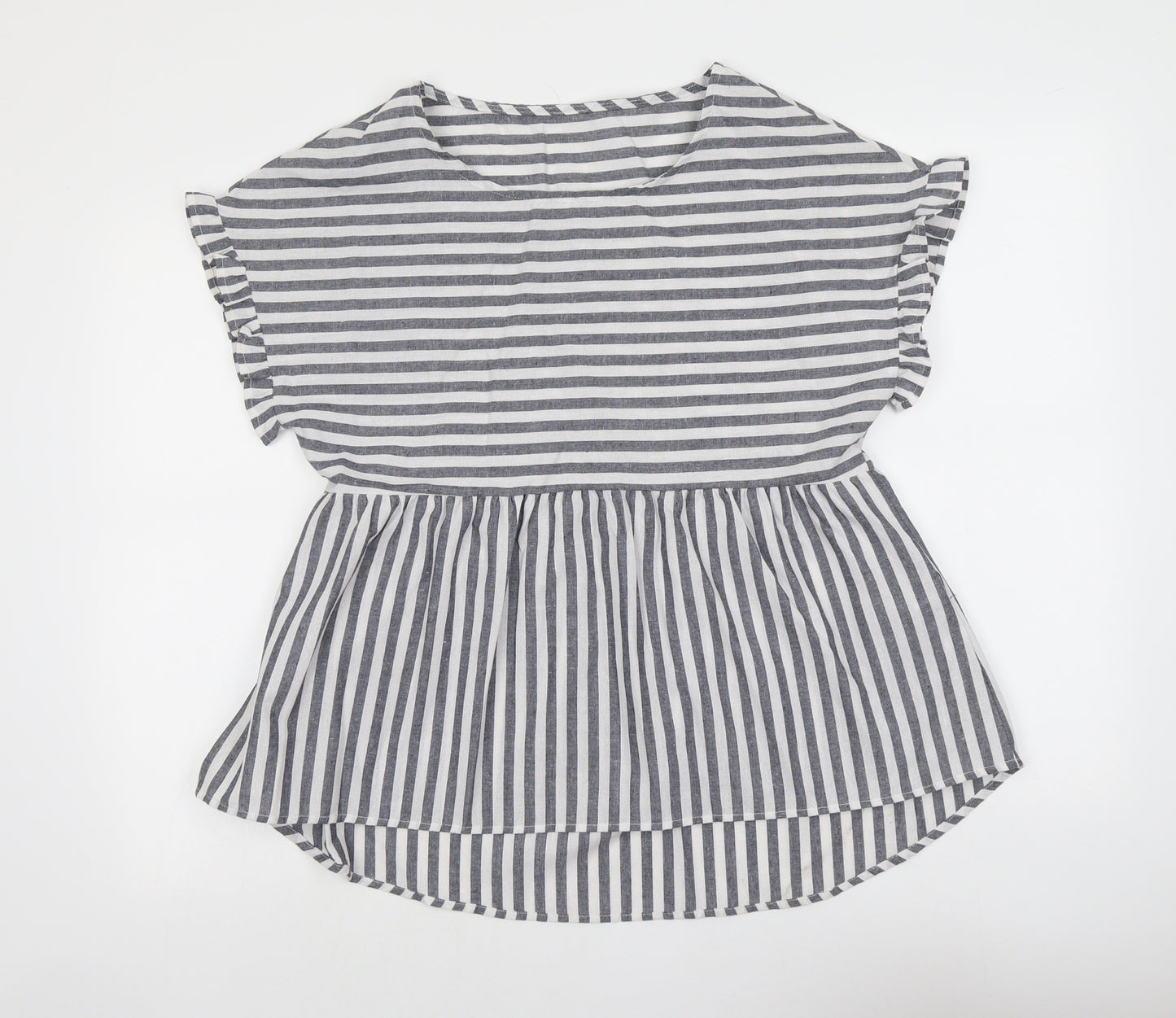 SheIn Womens Grey Striped Polyester Basic Blouse Size M Round Neck