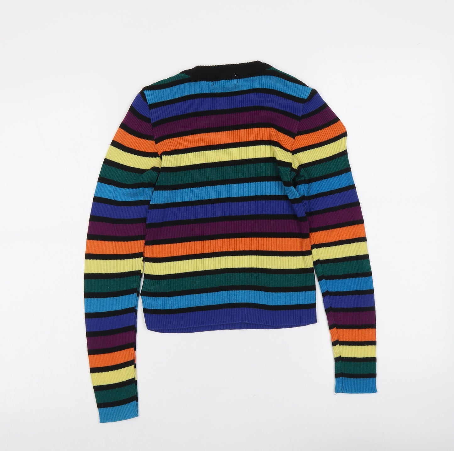 Primark Womens Multicoloured Round Neck Striped Cotton Pullover Jumper Size XS