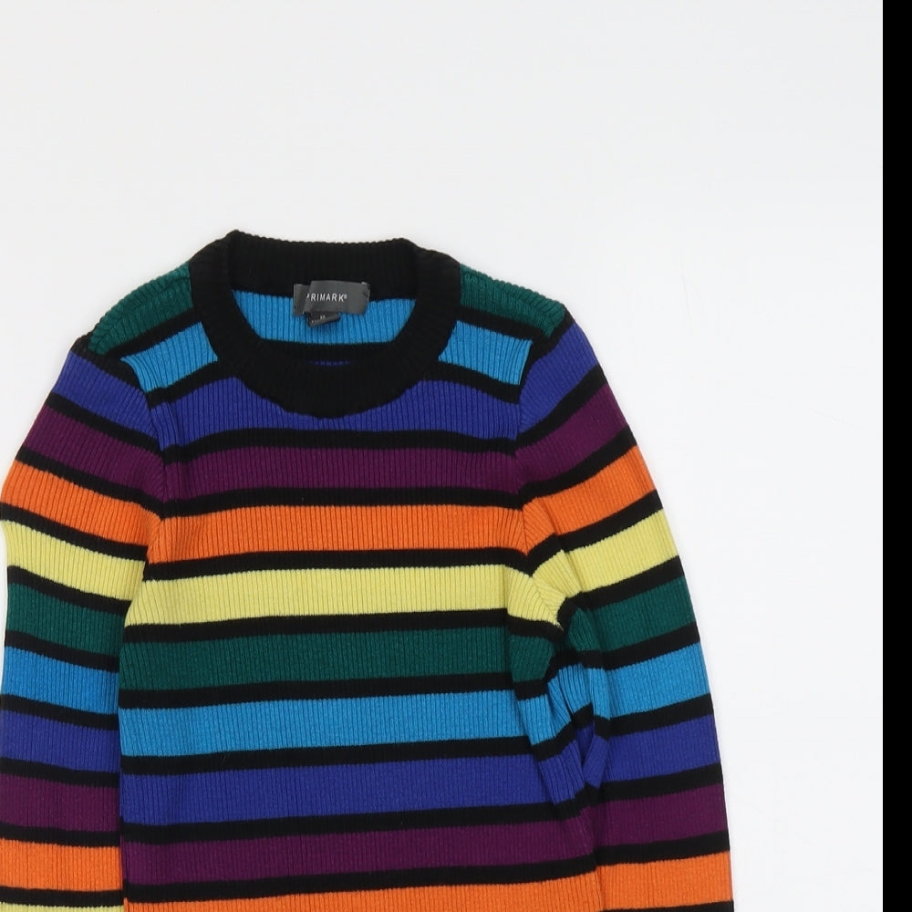 Primark Womens Multicoloured Round Neck Striped Cotton Pullover Jumper Size XS