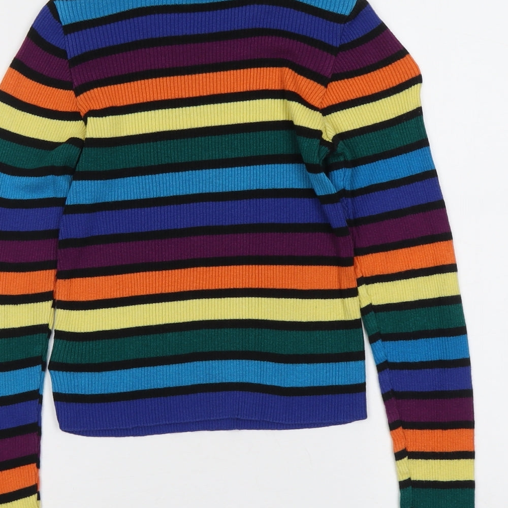 Primark Womens Multicoloured Round Neck Striped Cotton Pullover Jumper Size XS