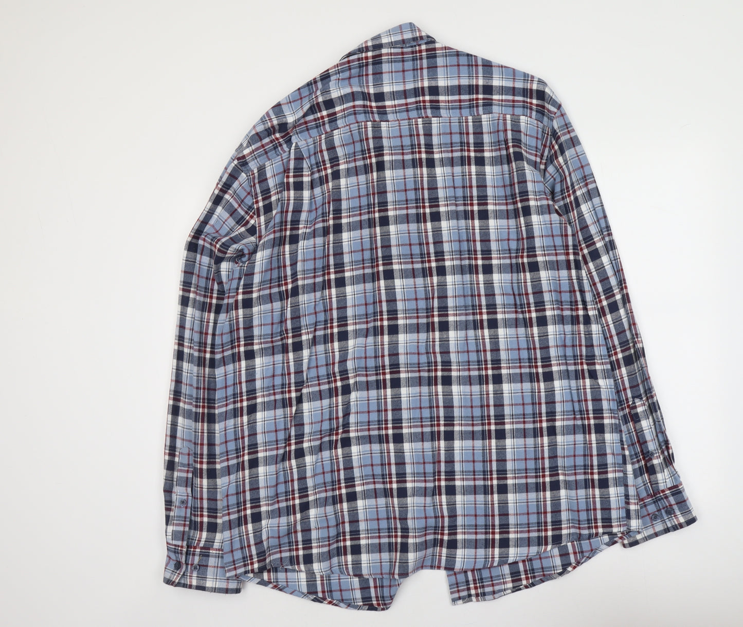 Atlas for Men Mens Blue Plaid Cotton Button-Up Size XL Collared Button