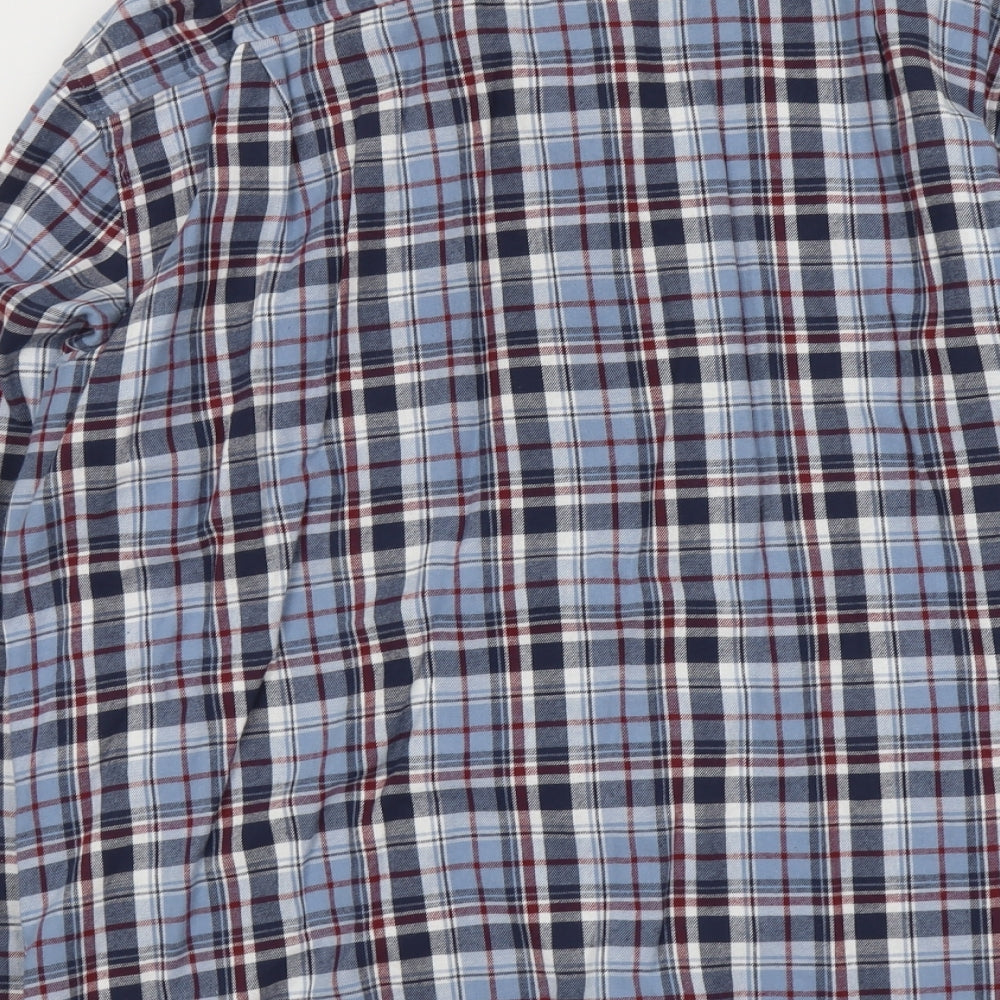 Atlas for Men Mens Blue Plaid Cotton Button-Up Size XL Collared Button