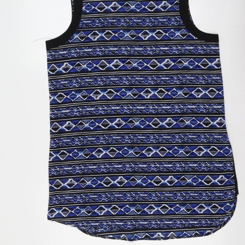 Papaya Womens Blue Geometric Polyester Basic Tank Size 14 Round Neck