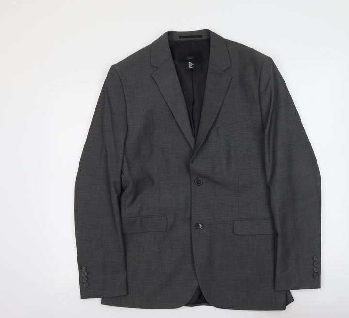 H&M Mens Grey Polyester Jacket Suit Jacket Size M Regular