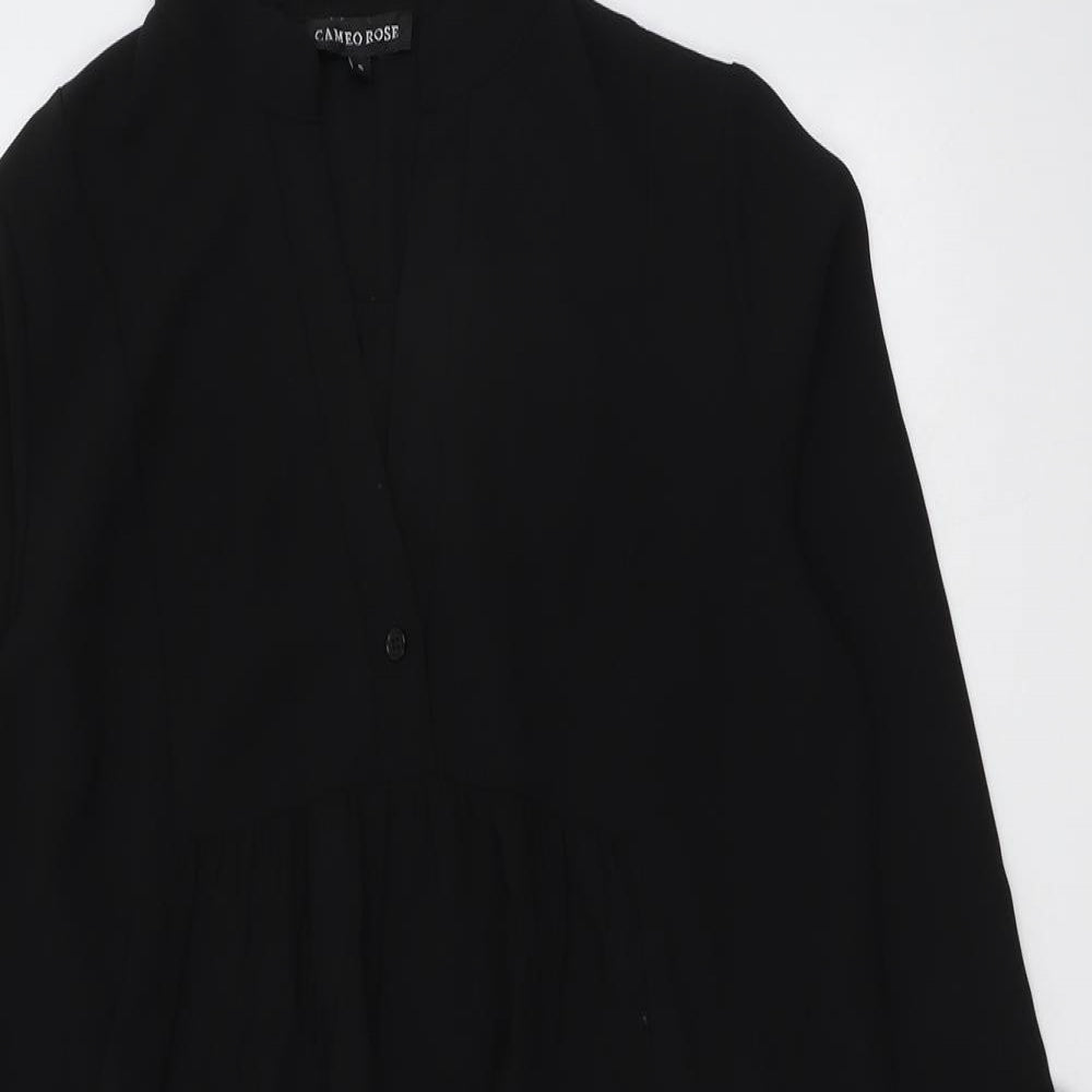 Cameo Rose Womens Black Polyester A-Line Size S Collared Pullover