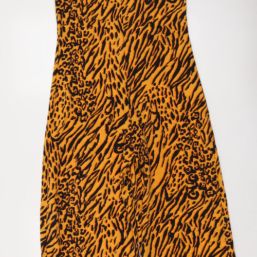 Miss Selfridge Womens Orange Animal Print Polyester Jumpsuit One-Piece Size 8 Zip