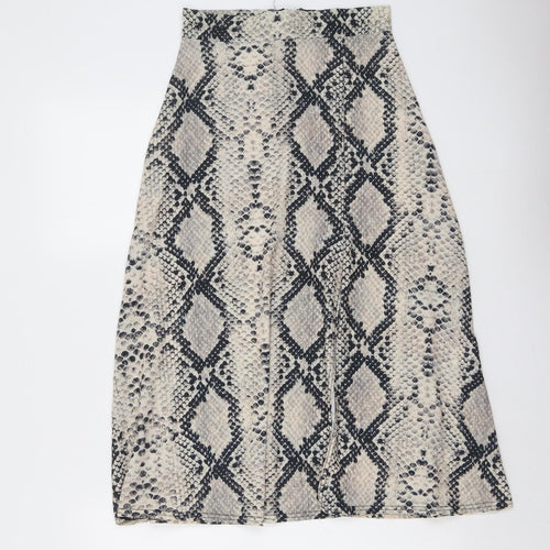 PRETTYLITTLETHING Womens Beige Animal Print Polyester A-Line Skirt Size 8 Zip - Snake Skin Print