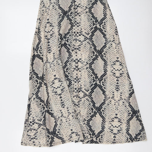 PRETTYLITTLETHING Womens Beige Animal Print Polyester A-Line Skirt Size 8 Zip - Snake Skin Print