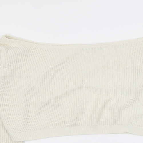 PRETTYLITTLETHING Womens Ivory Boat Neck Acrylic Pullover Jumper Size 10 - Cropped