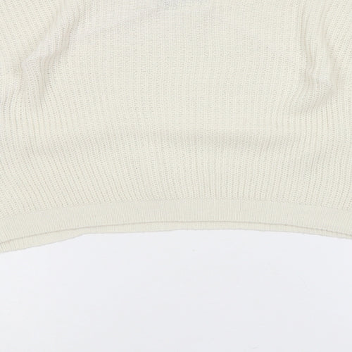 PRETTYLITTLETHING Womens Ivory Boat Neck Acrylic Pullover Jumper Size 10 - Cropped