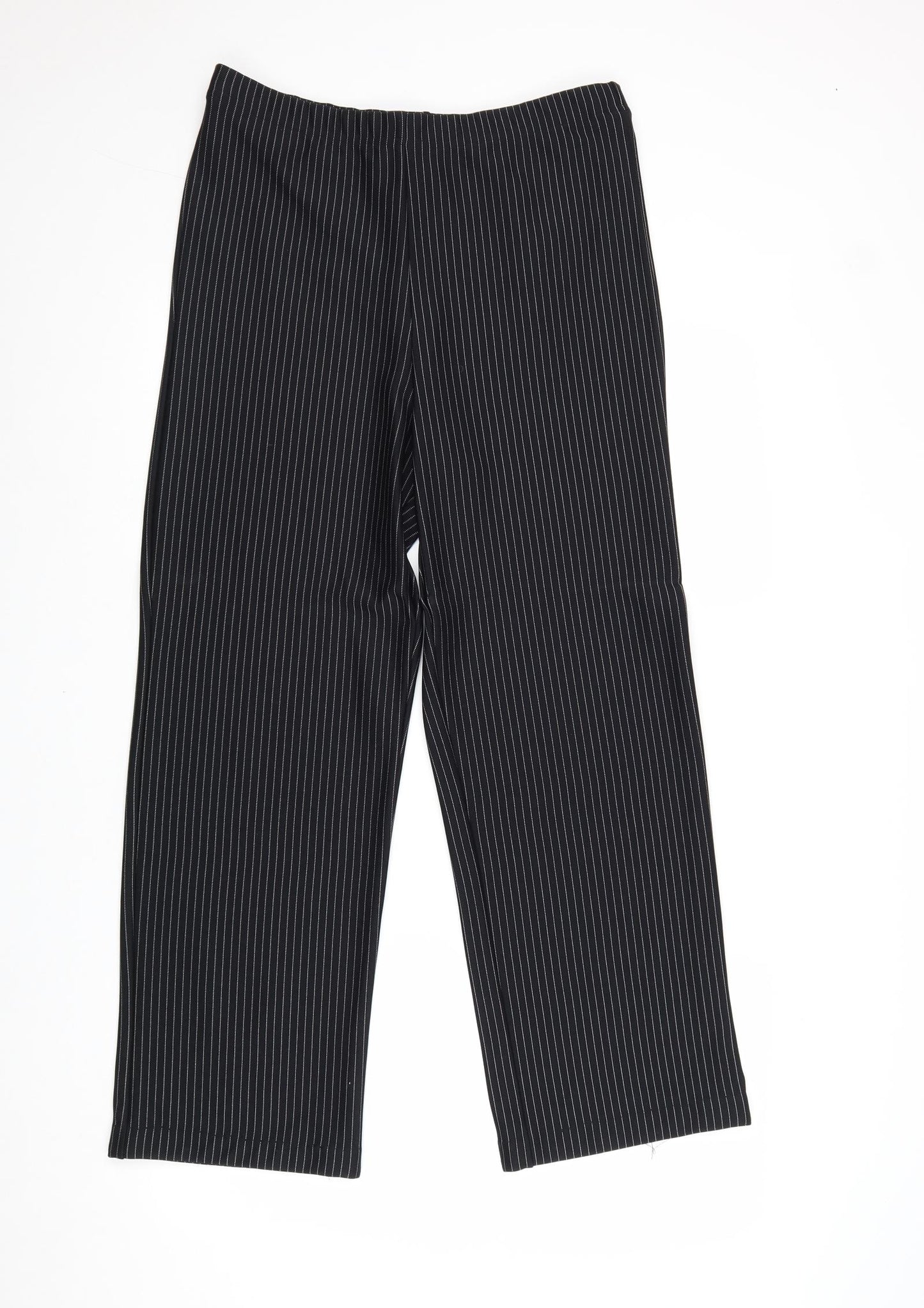 BHS Womens Black Striped Polyamide Trousers Size 14 Regular
