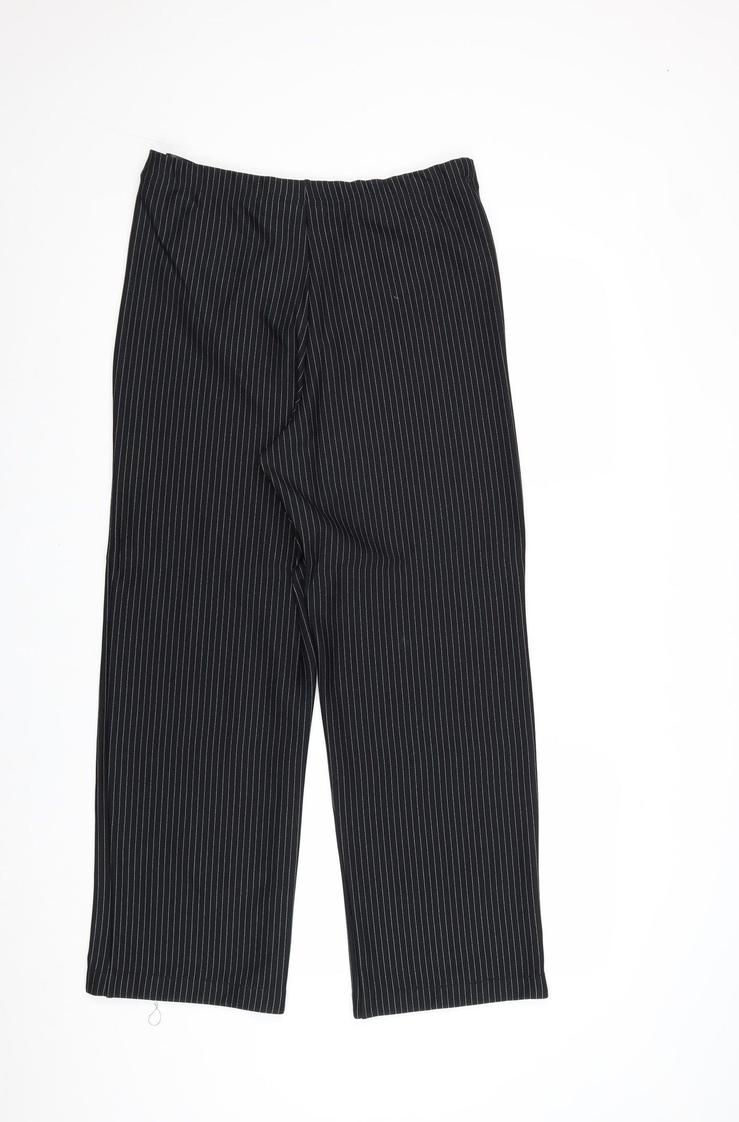 BHS Womens Black Striped Polyamide Trousers Size 14 Regular