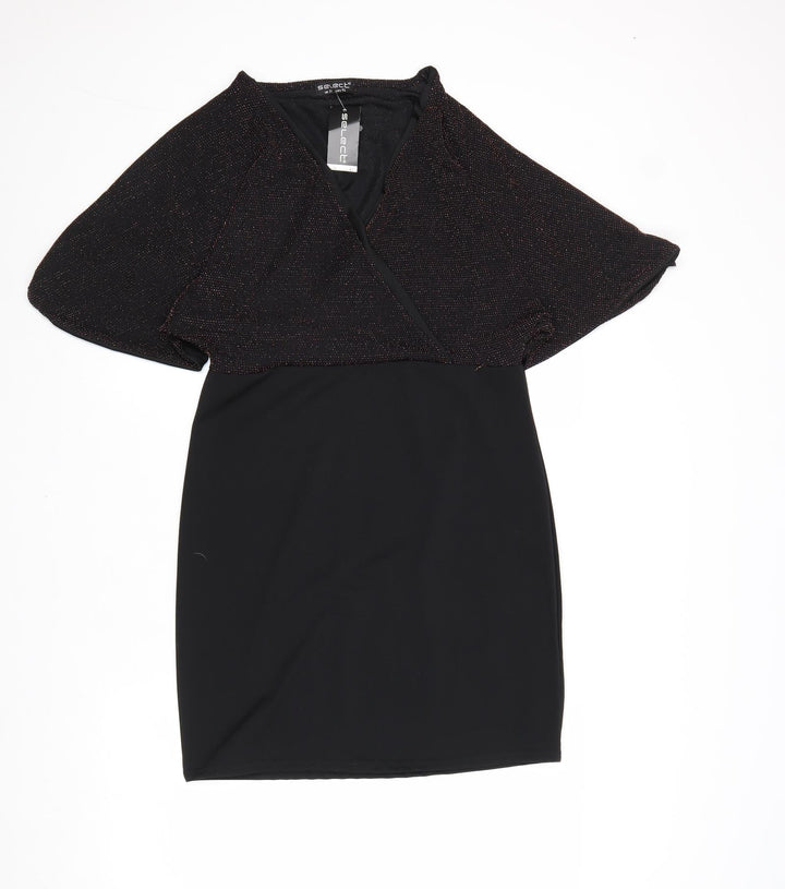 Select Womens Black Geometric Polyester Shift Size 14 V-Neck Pullover