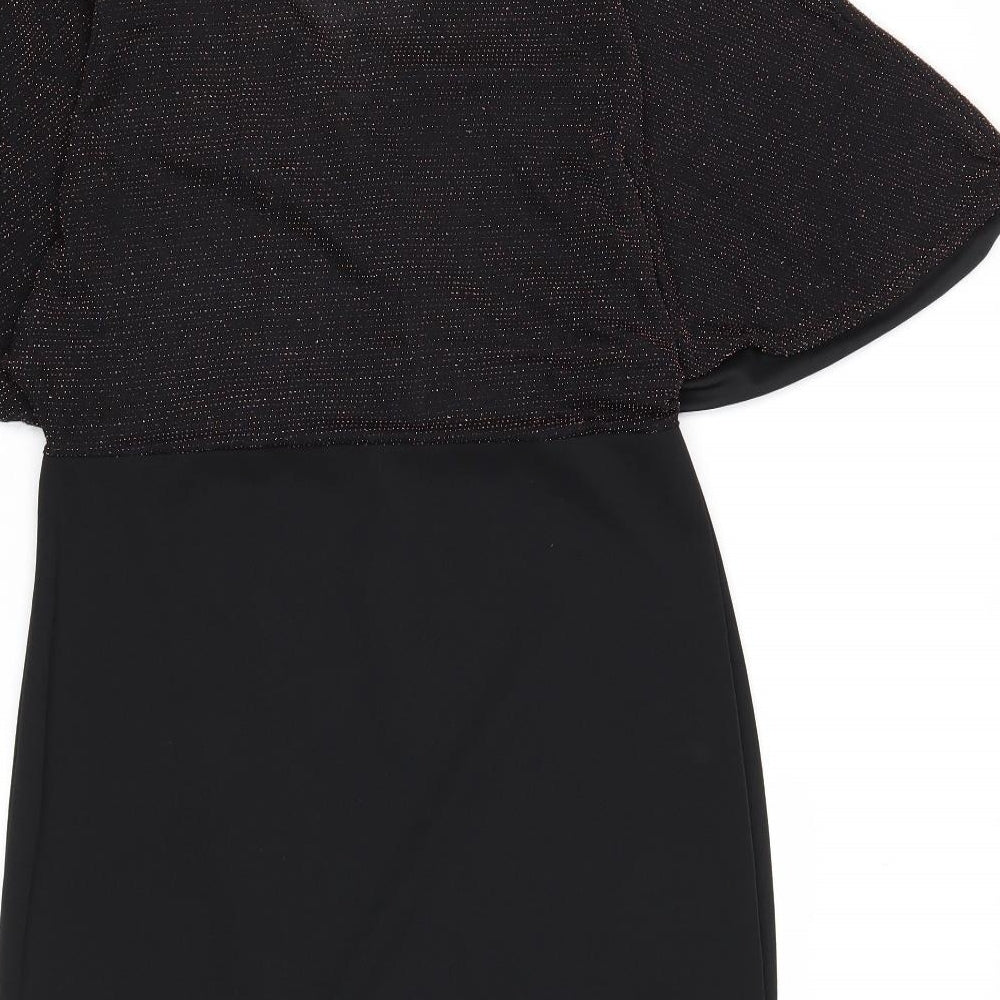 Select Womens Black Geometric Polyester Shift Size 14 V-Neck Pullover