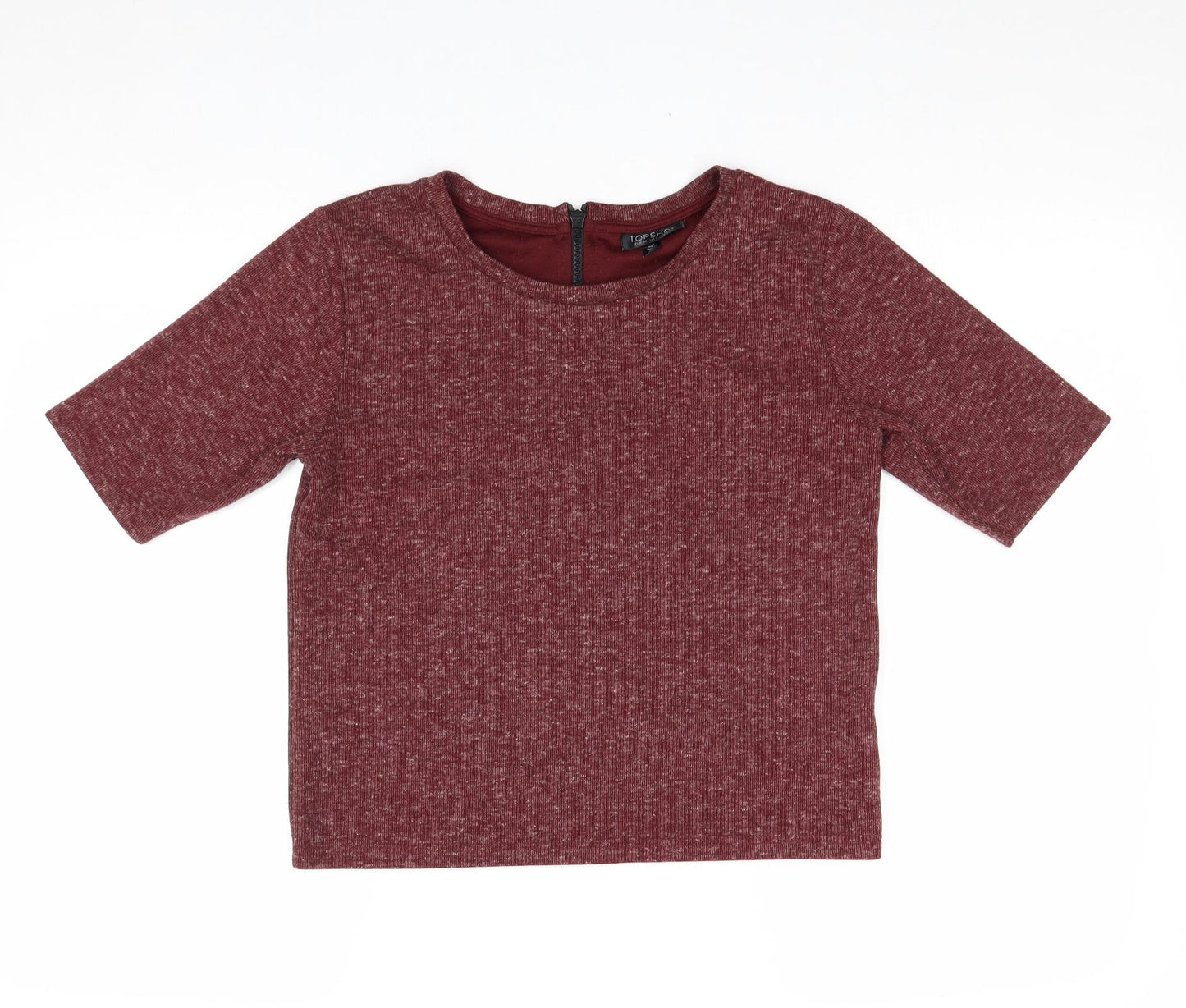 Topshop Womens Red Polyester Basic T-Shirt Size 6 Boat Neck