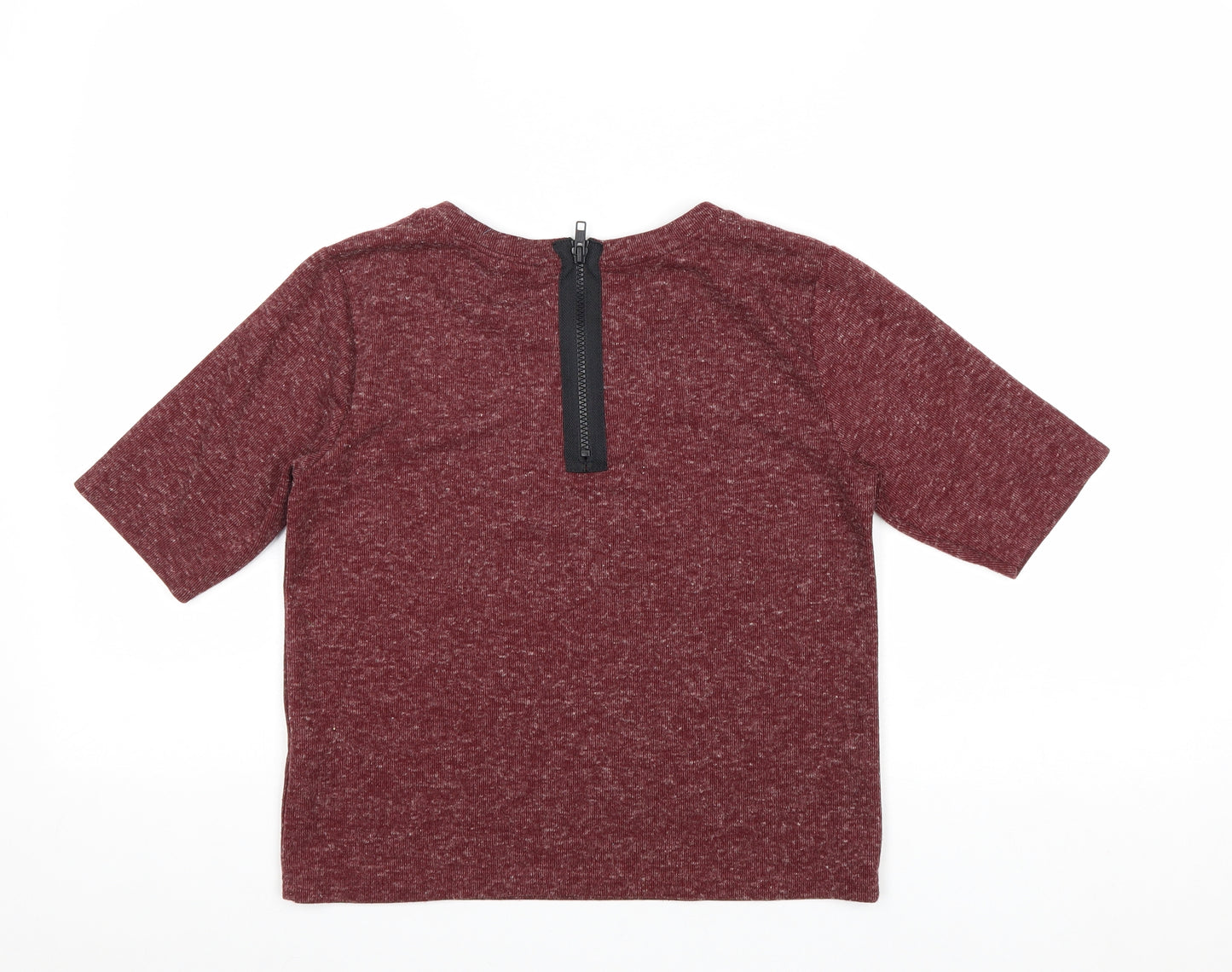 Topshop Womens Red Polyester Basic T-Shirt Size 6 Boat Neck