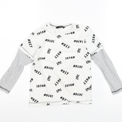 George Boys White Geometric Cotton Pullover T-Shirt Size 4-5 Years Round Neck Pullover - Hey Dude