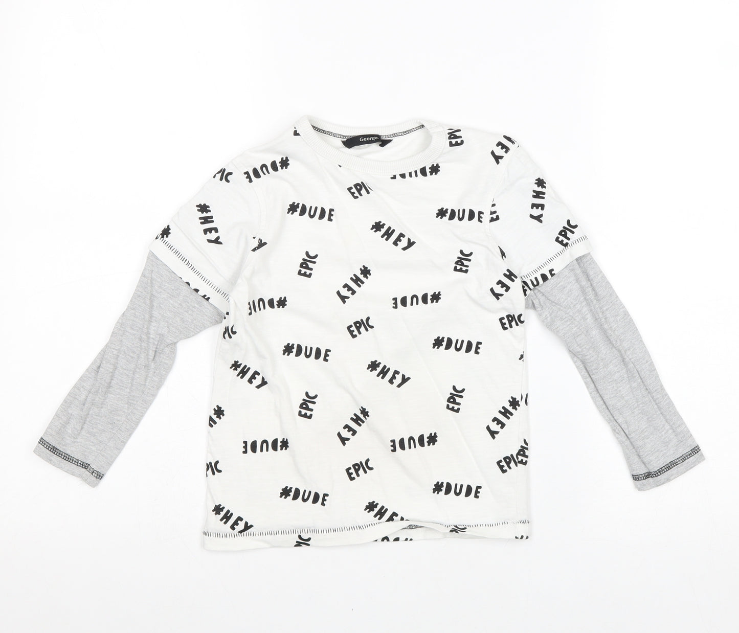 George Boys White Geometric Cotton Pullover T-Shirt Size 4-5 Years Round Neck Pullover - Hey Dude