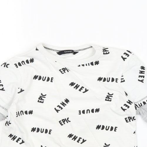 George Boys White Geometric Cotton Pullover T-Shirt Size 4-5 Years Round Neck Pullover - Hey Dude