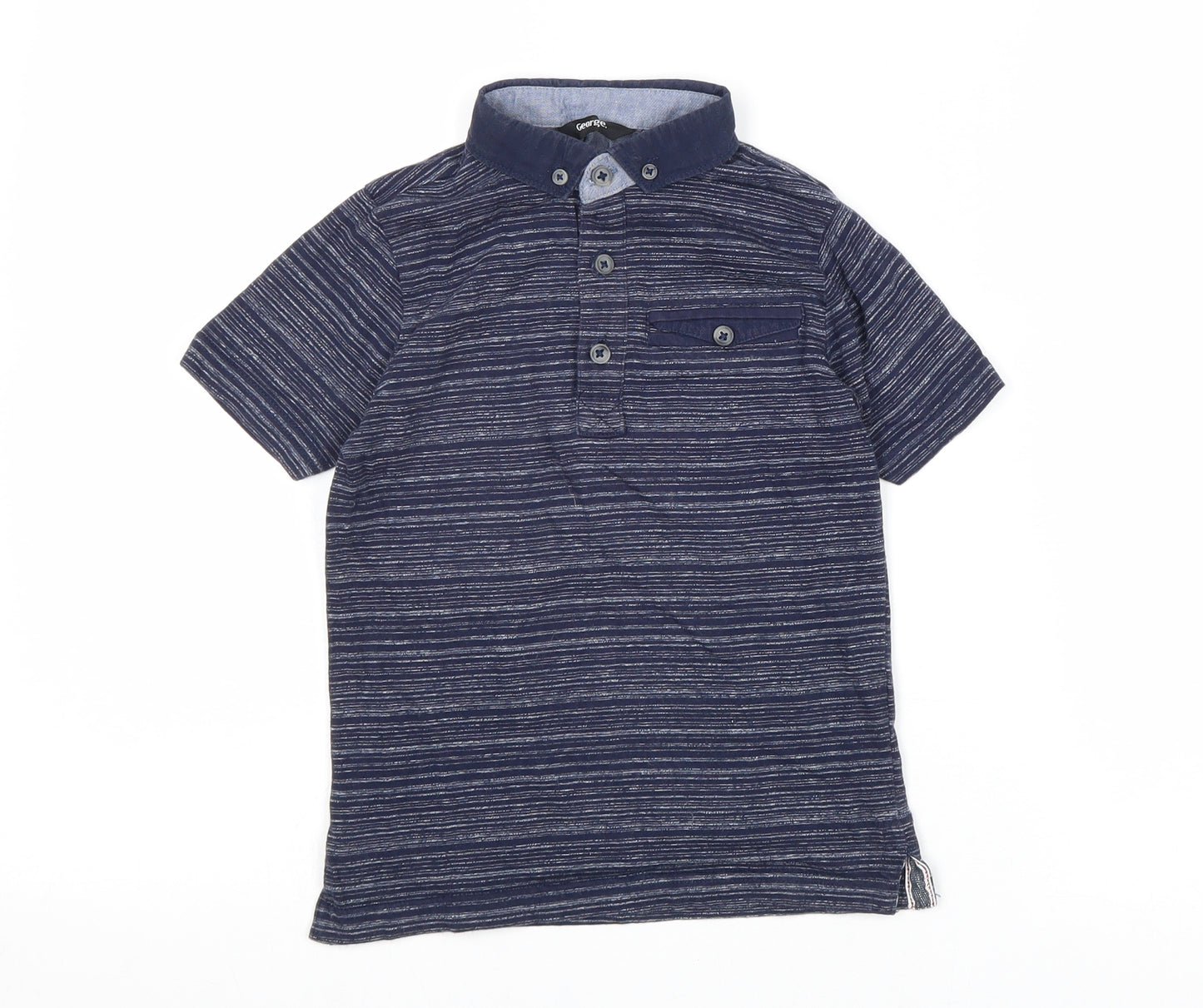 George Boys Blue Striped 100% Cotton Pullover Polo Size 4-5 Years Collared Button