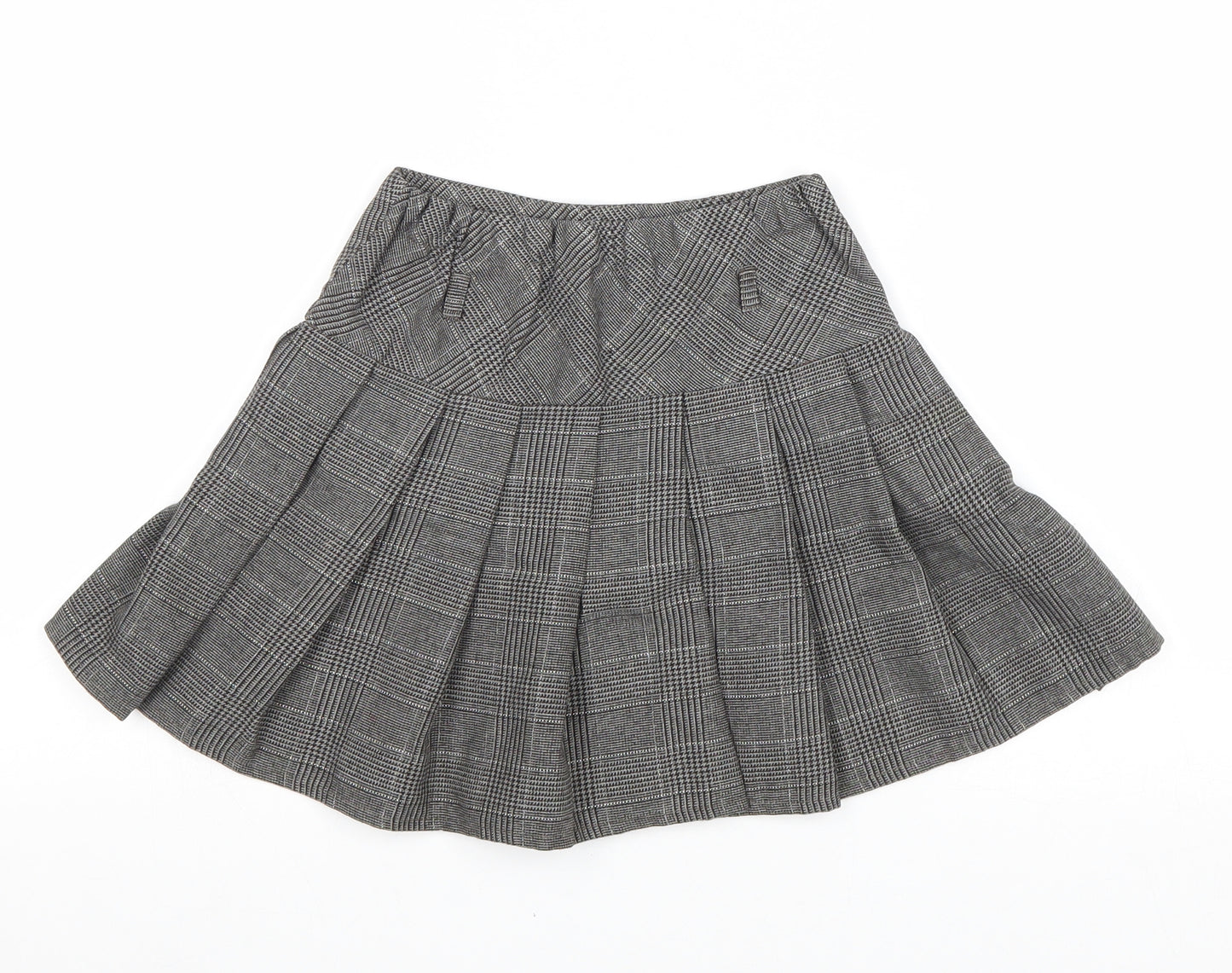 Debenhams Girls Grey Plaid Polyester Pleated Skirt Size 7 Years Regular Pull On