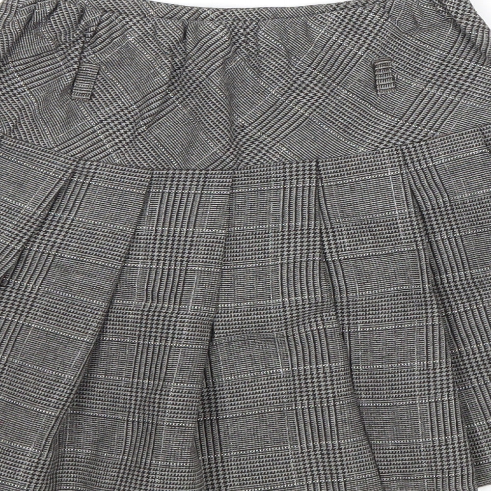 Debenhams Girls Grey Plaid Polyester Pleated Skirt Size 7 Years Regular Pull On