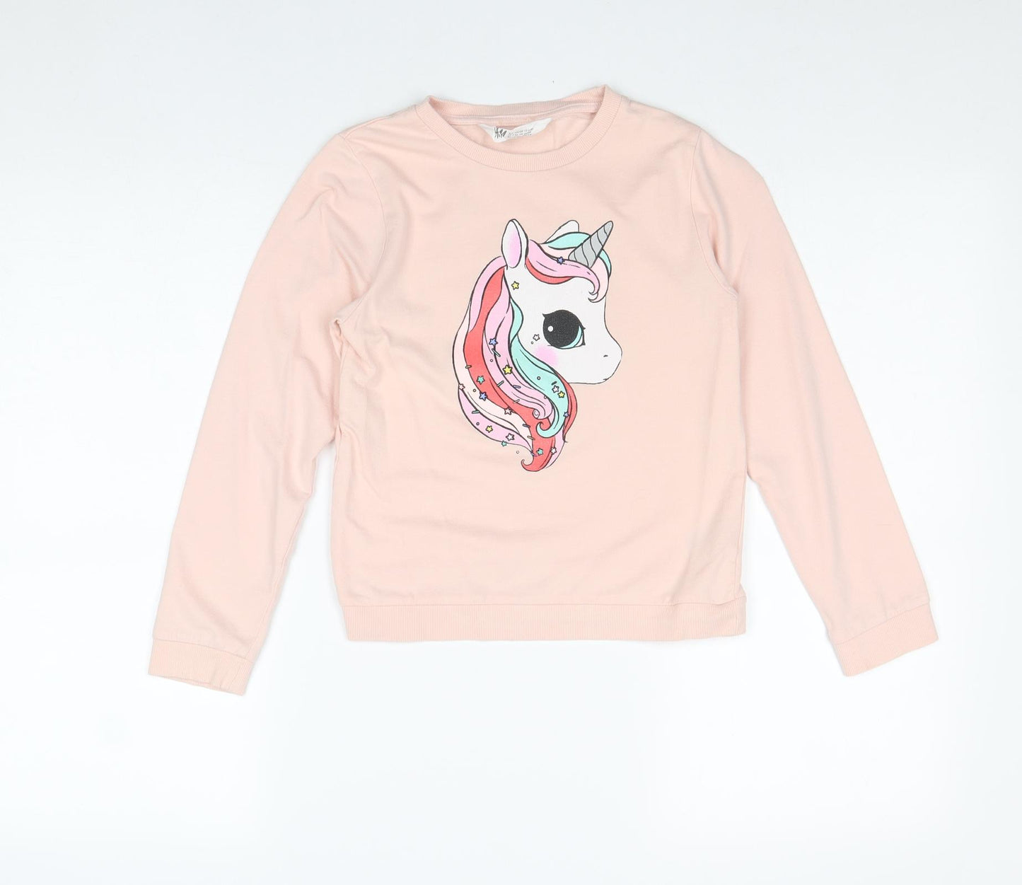 H&M Girls Pink 100% Cotton Pullover Sweatshirt Size 7-8 Years Pullover - Unicorn