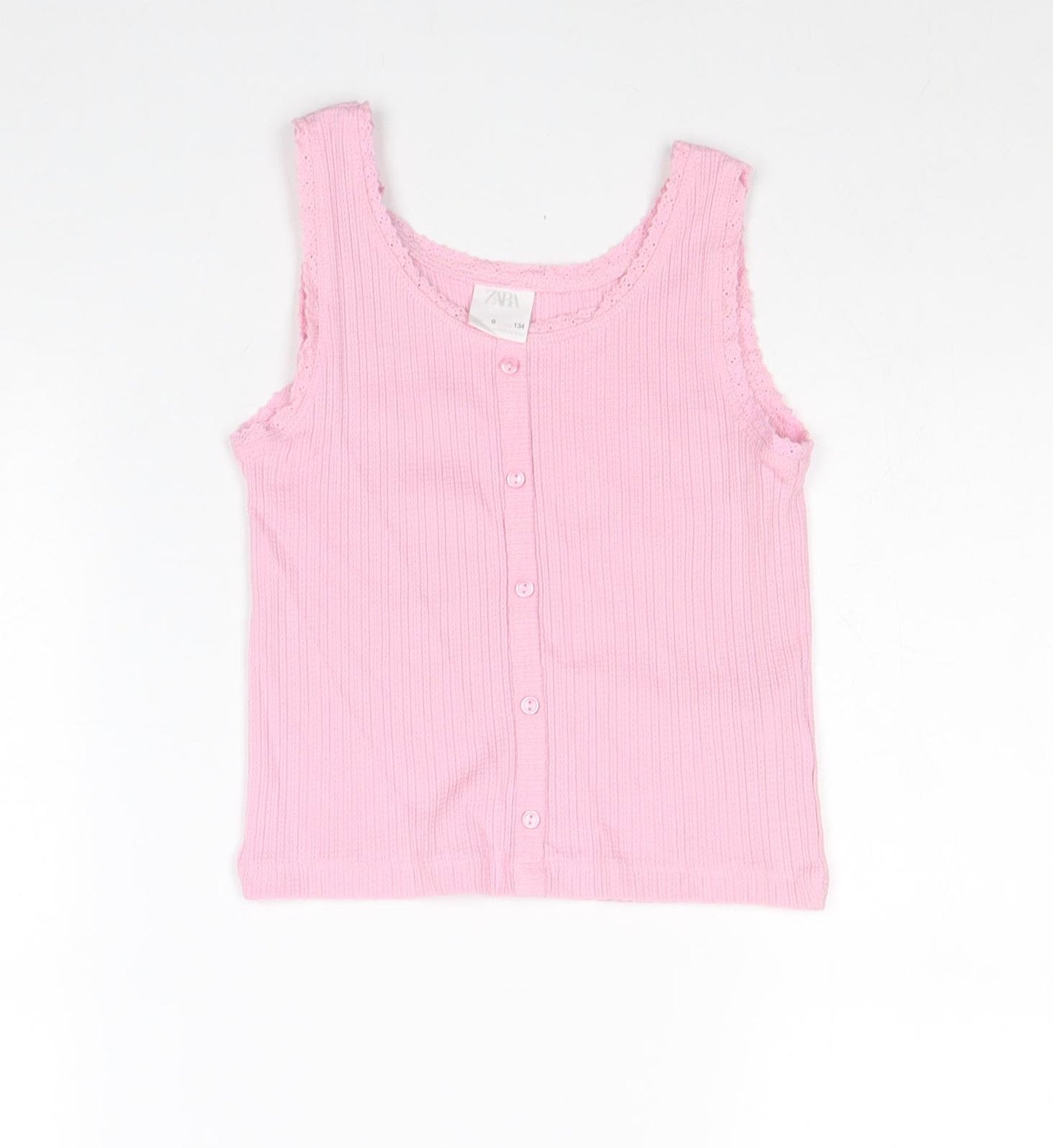 H&M Girls Pink 100% Cotton Basic Tank Size 9 Years Round Neck Pullover