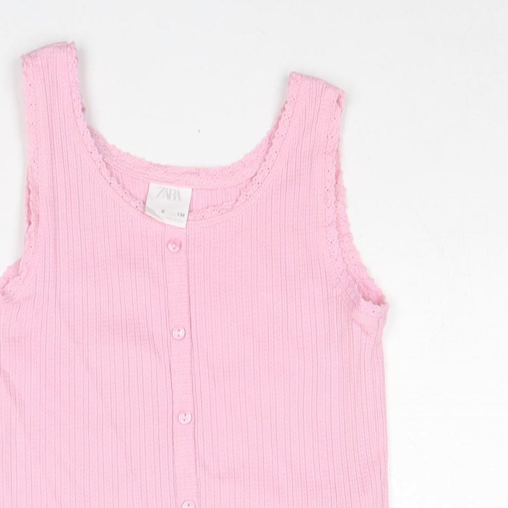 H&M Girls Pink 100% Cotton Basic Tank Size 9 Years Round Neck Pullover