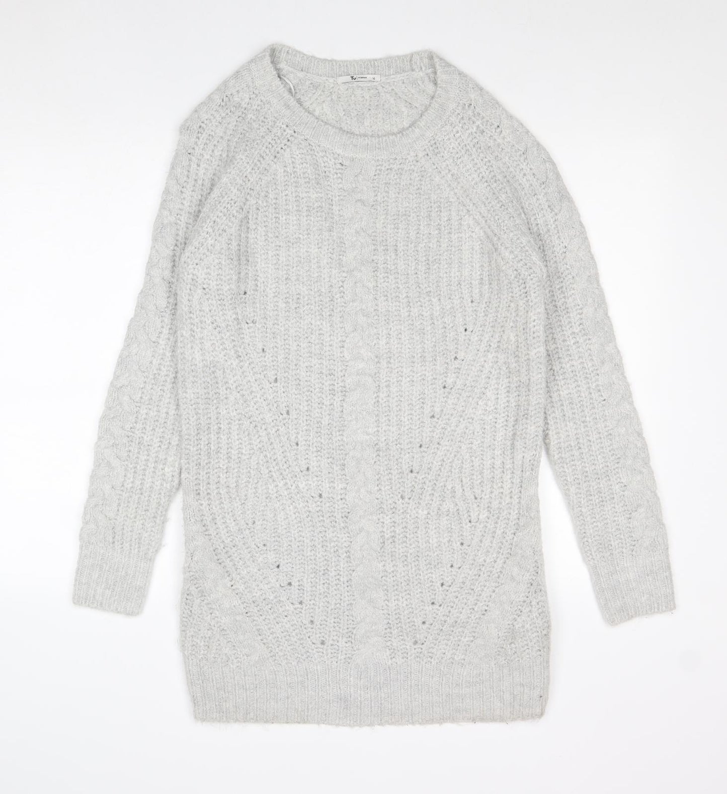 TU Womens Grey Round Neck Acrylic Pullover Jumper Size 10