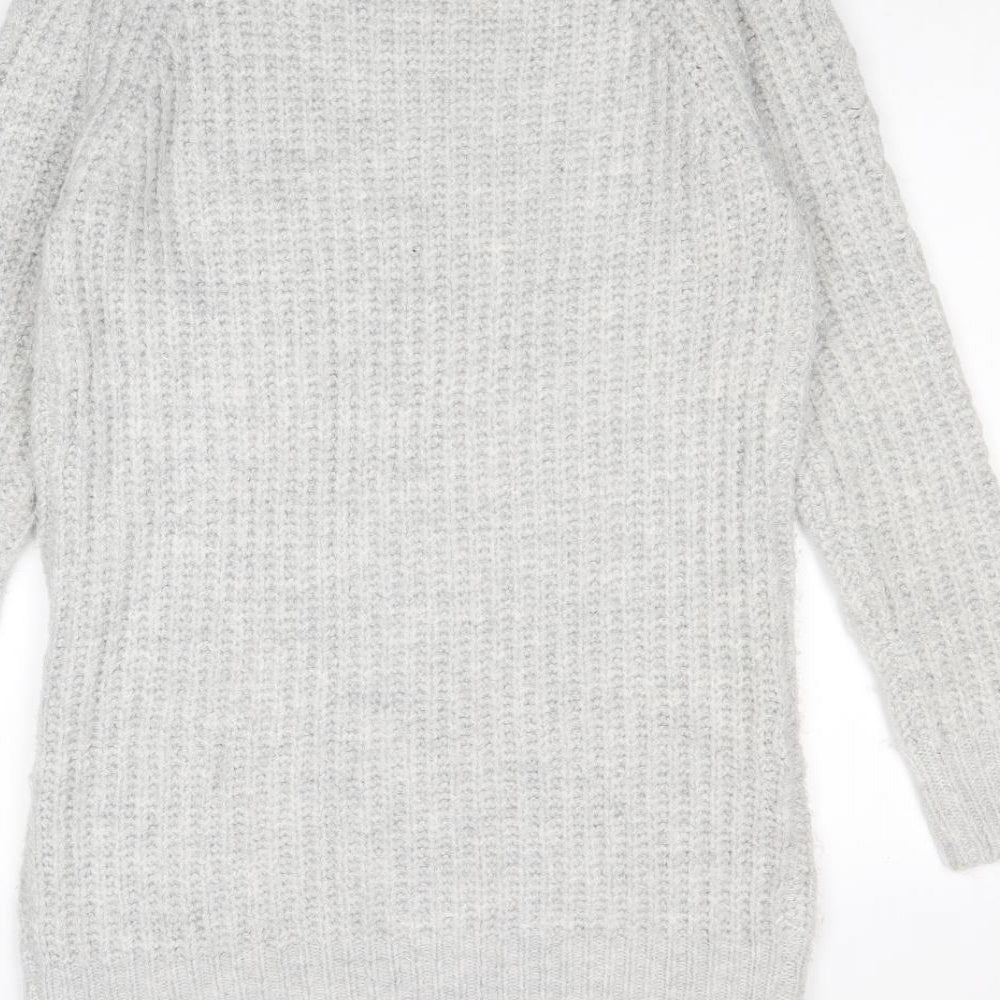 TU Womens Grey Round Neck Acrylic Pullover Jumper Size 10