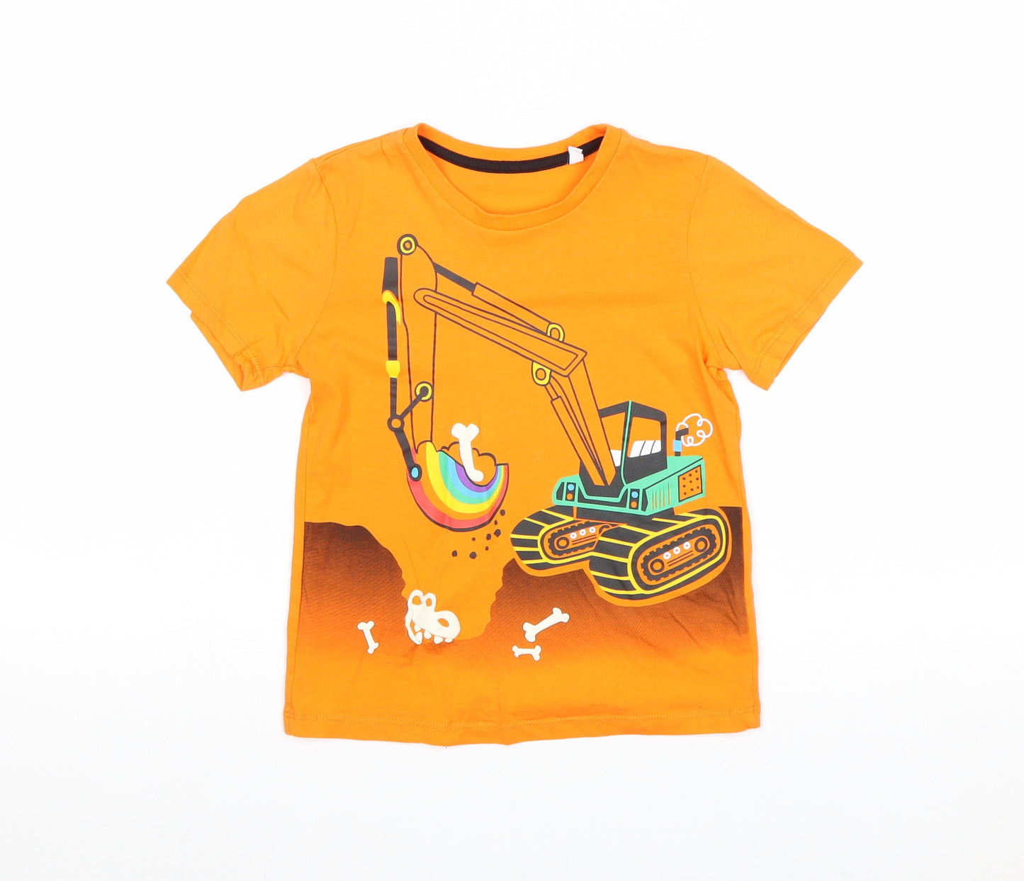 Palomino Boys Orange 100% Cotton Pullover T-Shirt Size 7 Years Round Neck Pullover - Digger