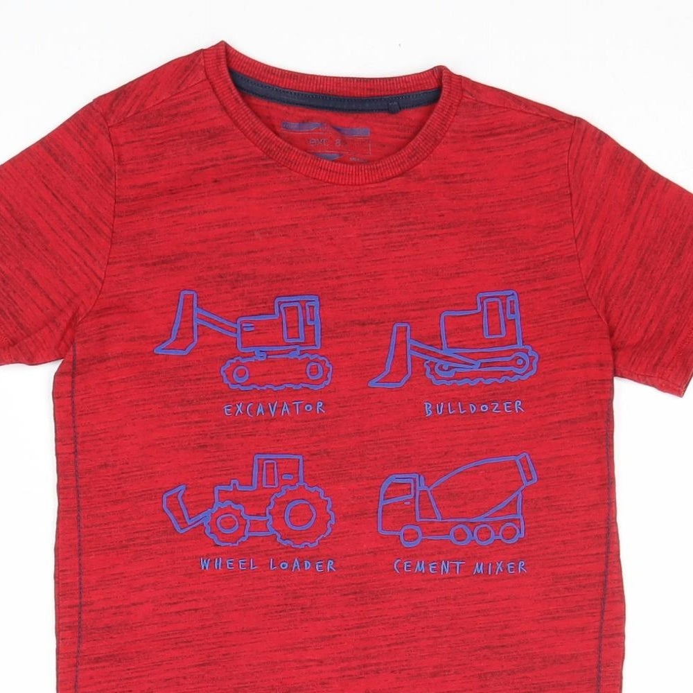 NEXT Boys Red Cotton Pullover T-Shirt Size 5-6 Years Round Neck Pullover - Marled Construction Vehicle