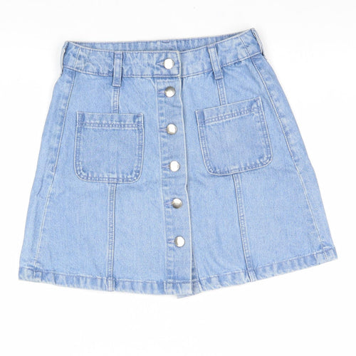 Divided by H&M Womens Blue Cotton A-Line Skirt Size 8 Button