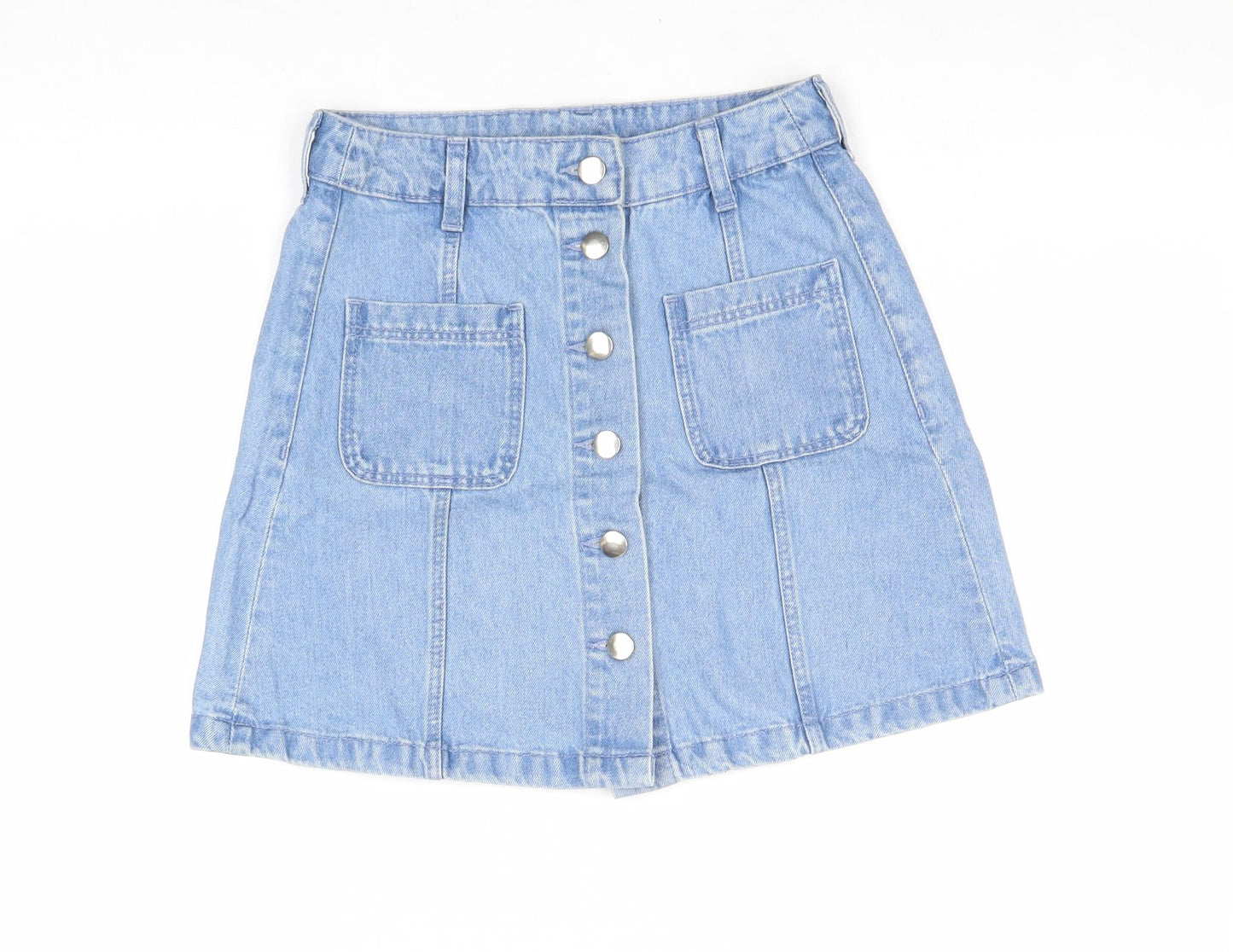 Divided by H&M Womens Blue Cotton A-Line Skirt Size 8 Button