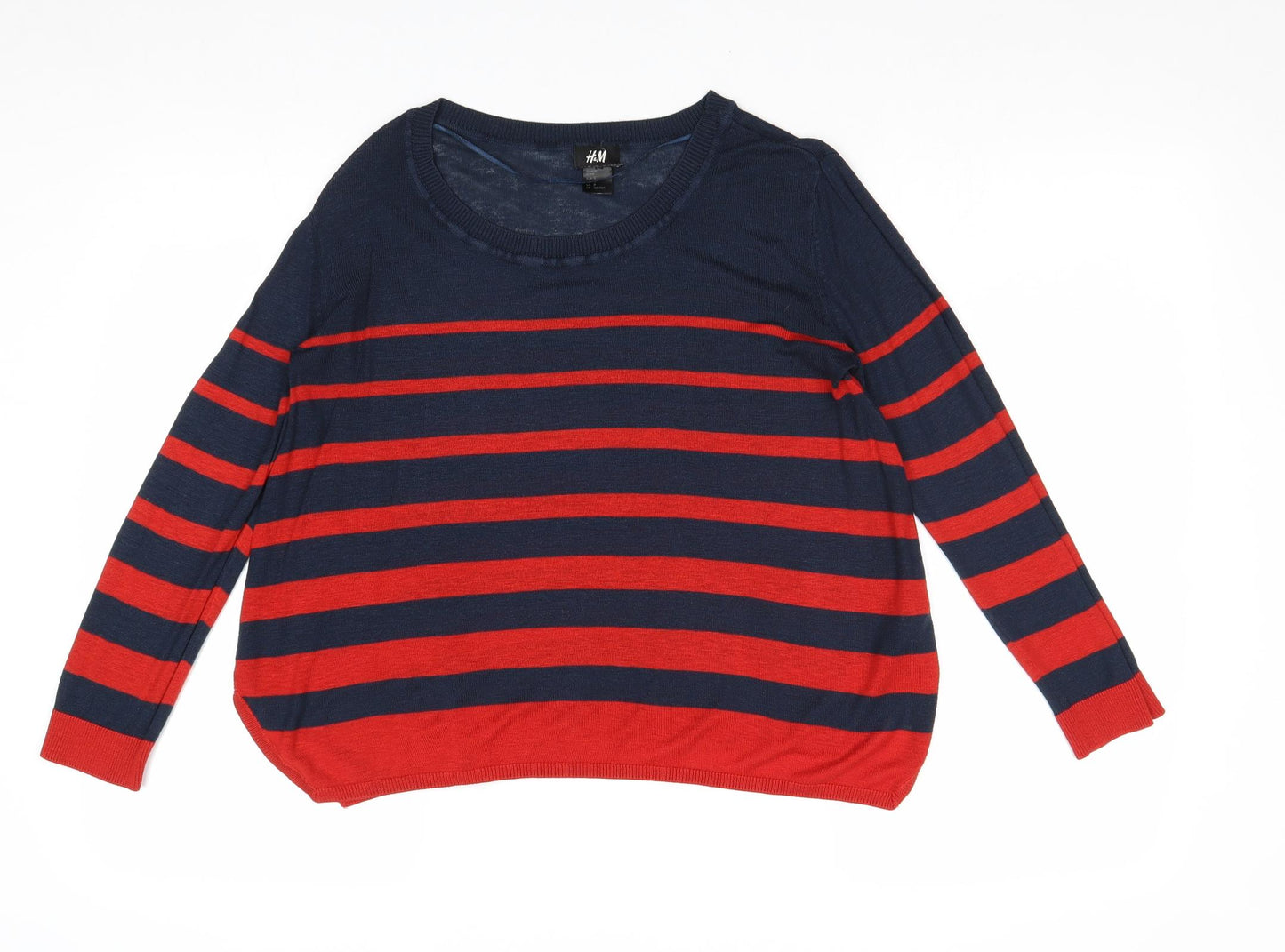 H&M Womens Blue Round Neck Striped Acrylic Pullover Jumper Size S