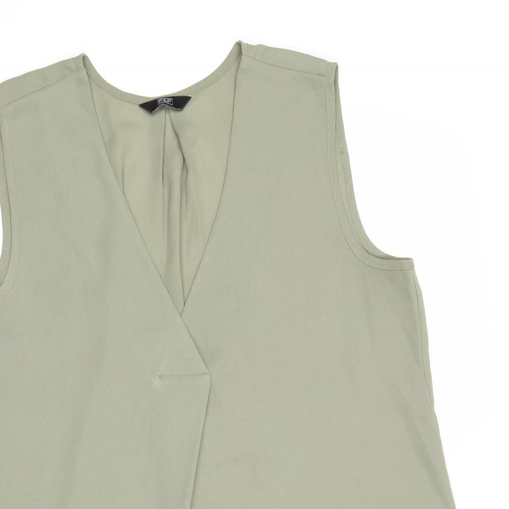 F&F Womens Green Polyester Basic Blouse Size 10 V-Neck