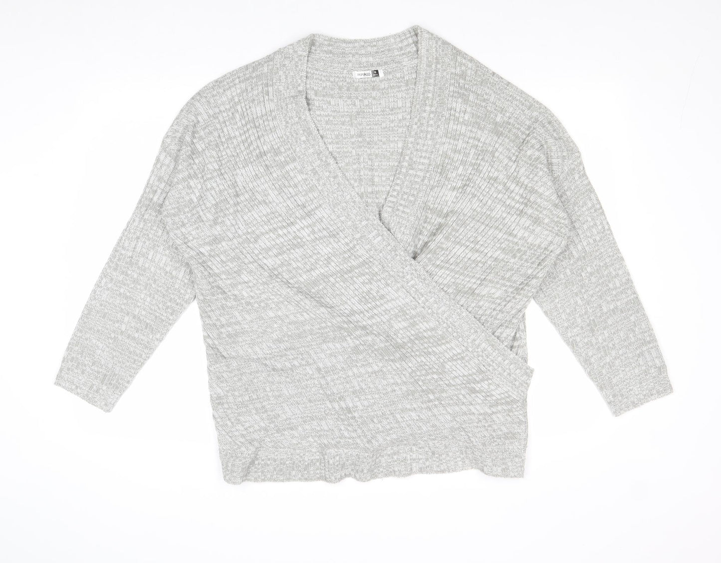 PEP&CO Womens Grey V-Neck Acrylic Pullover Jumper Size 16