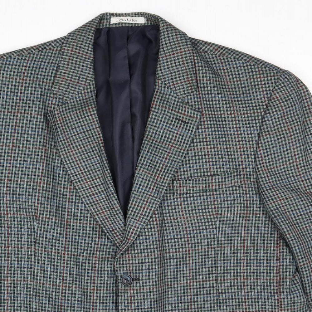 Berkertex Mens Green Check Polyester Jacket Suit Jacket Size 44 Regular