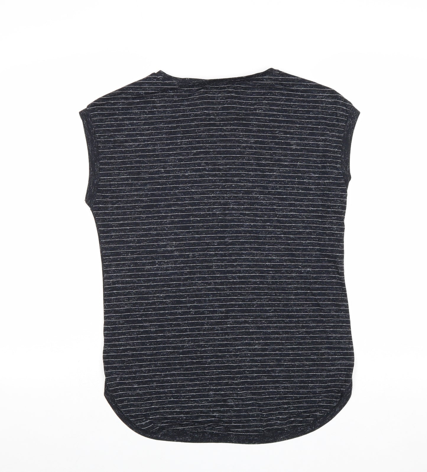 Papaya Womens Black Striped Polyester Basic T-Shirt Size 10 Boat Neck